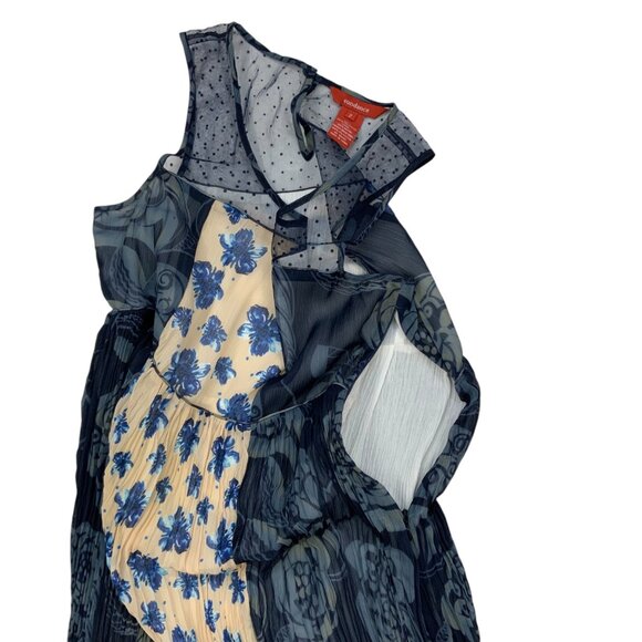 Sundance Maxi Dress 2 Blue Floral Colorblock Pleated Sleeveless Coastal Bohemian - Picture 5 of 12